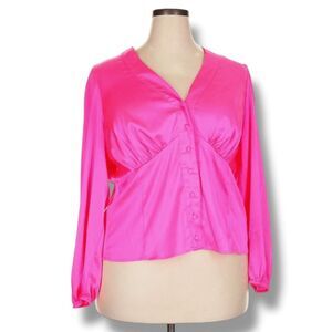 Torrid 3/4 Sleeve Button Down Hot Pink Blouse Women’s Plus Size 2X Barbie Pink